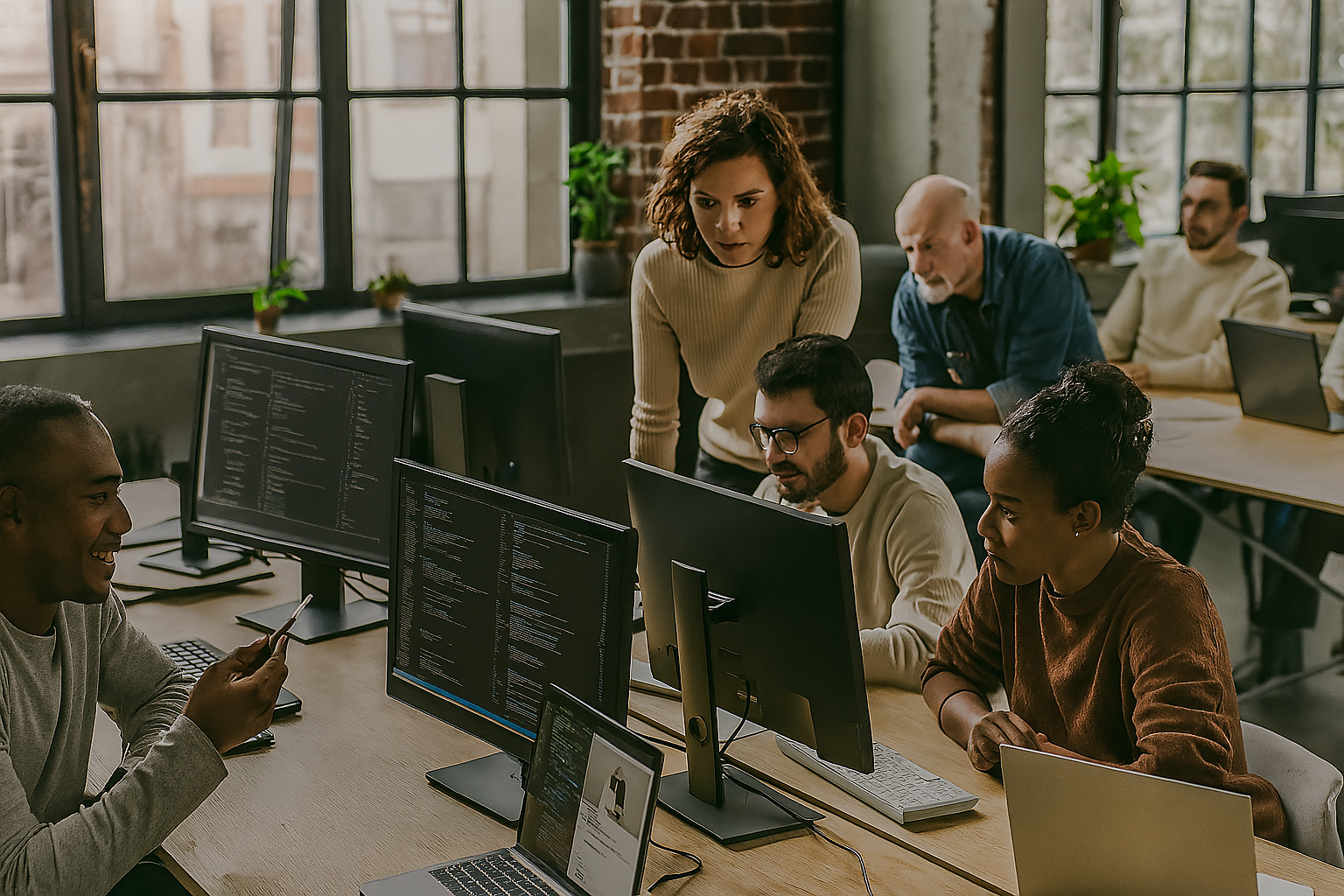 Modern business technology and innovation workspace
